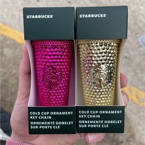 Starbucks Studded Tumbler Ornament Keychain Bundle - Pink & Gold